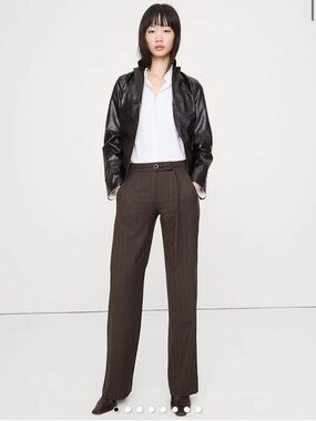 Brown striped belted dress pants